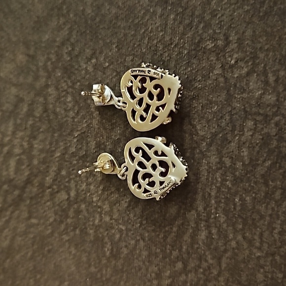 ROSS SIMONS Vintage Style Sterling Silver Red Glass Marcasite Drop Post Earrings - Picture 4 of 6